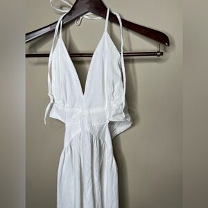 Sea salt open back white cotton beach maxi dress w slit